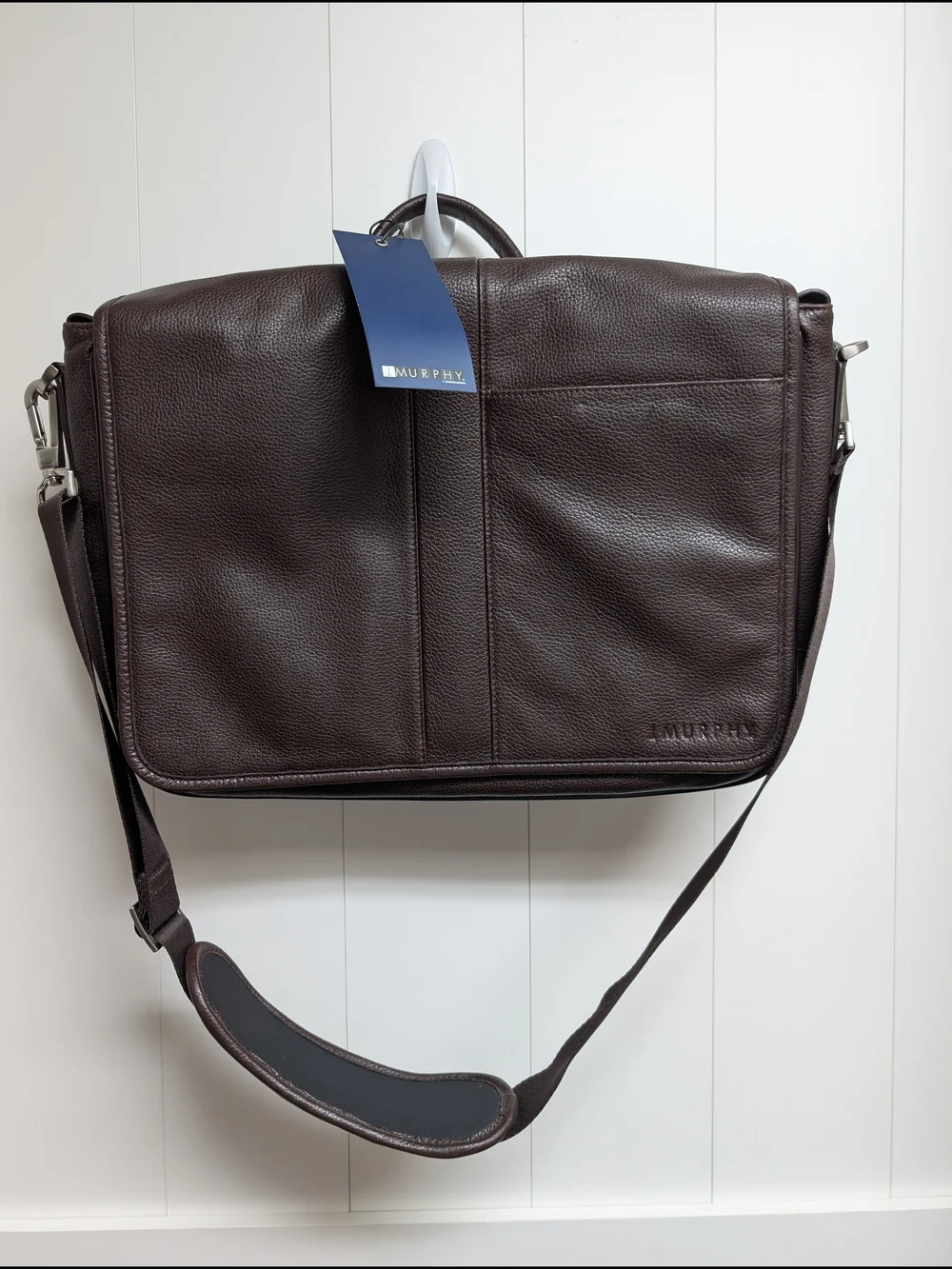 Johnston & Murphy Dark Brown Leather Messenger Bag, J Murphy